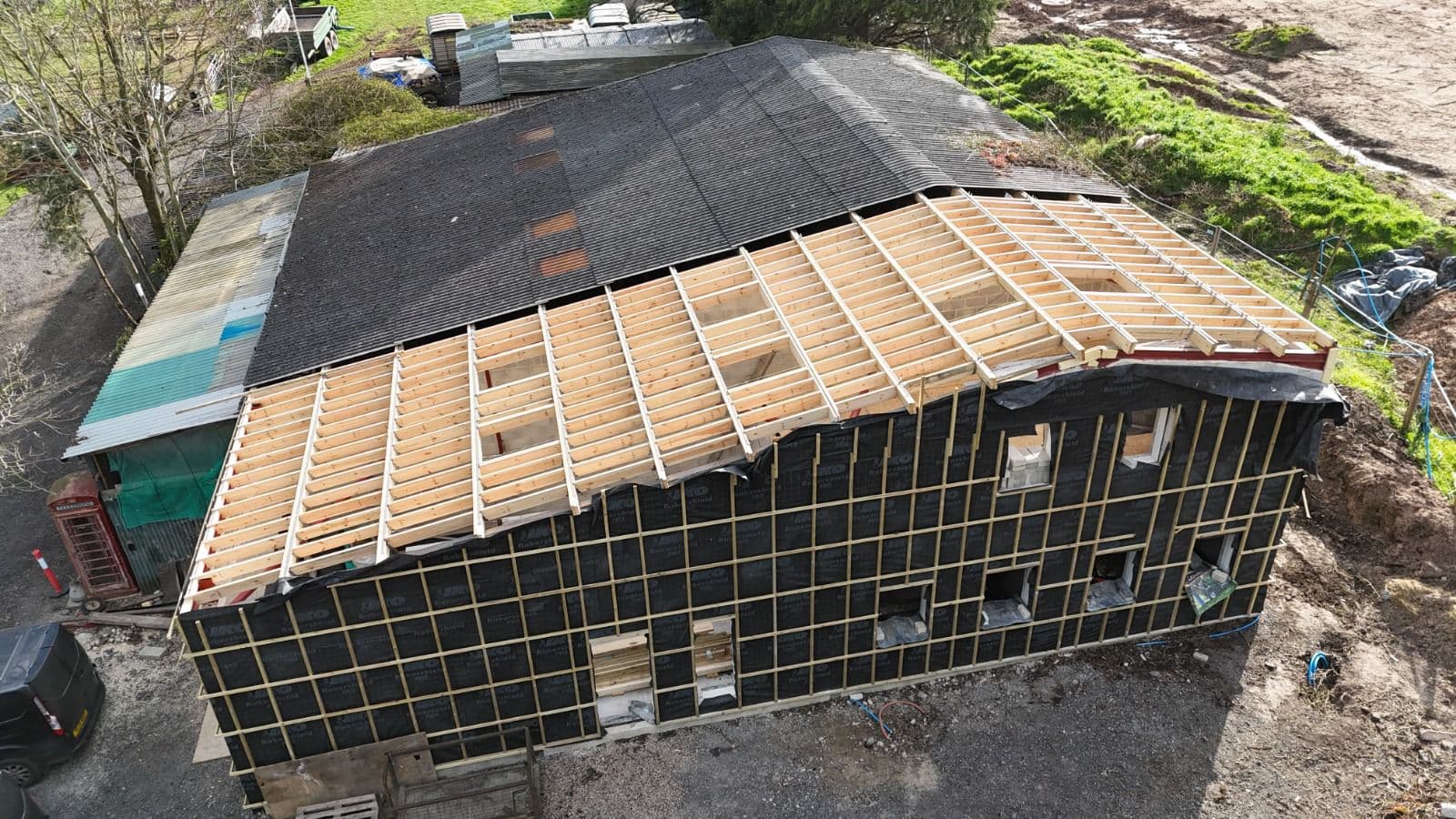 Aerial barn conversion roofing progress
