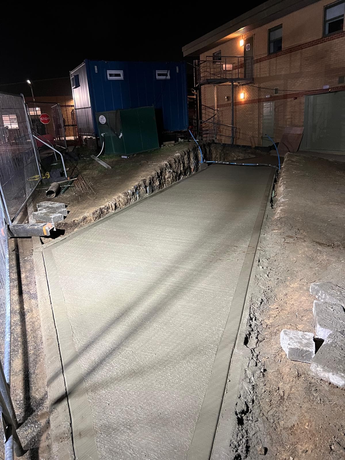Commercial concrete pour at night