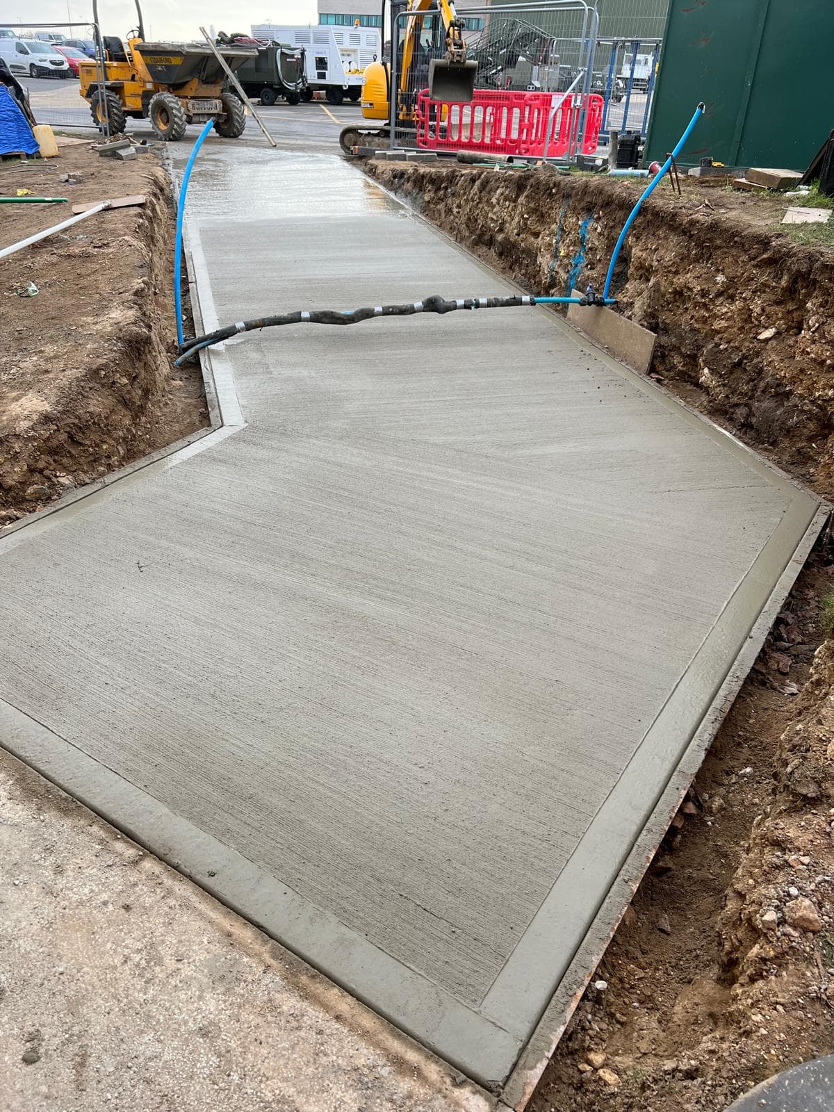 Commercial concrete road base construction