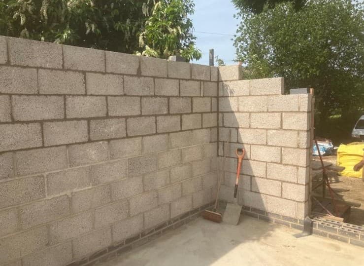 Corner detail of blockwork extension walls