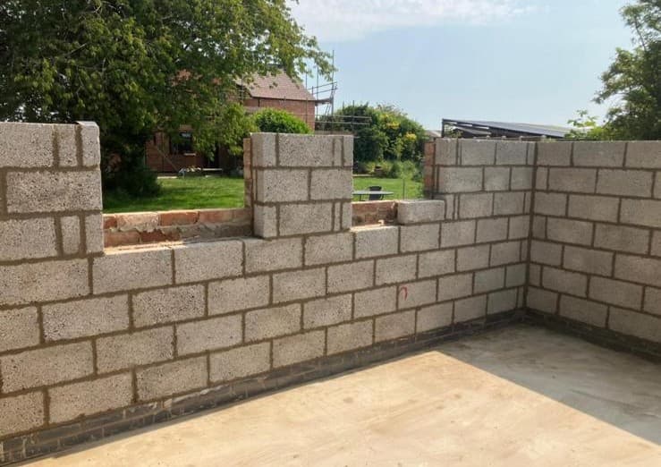 Interior view of blockwork extension under construction
