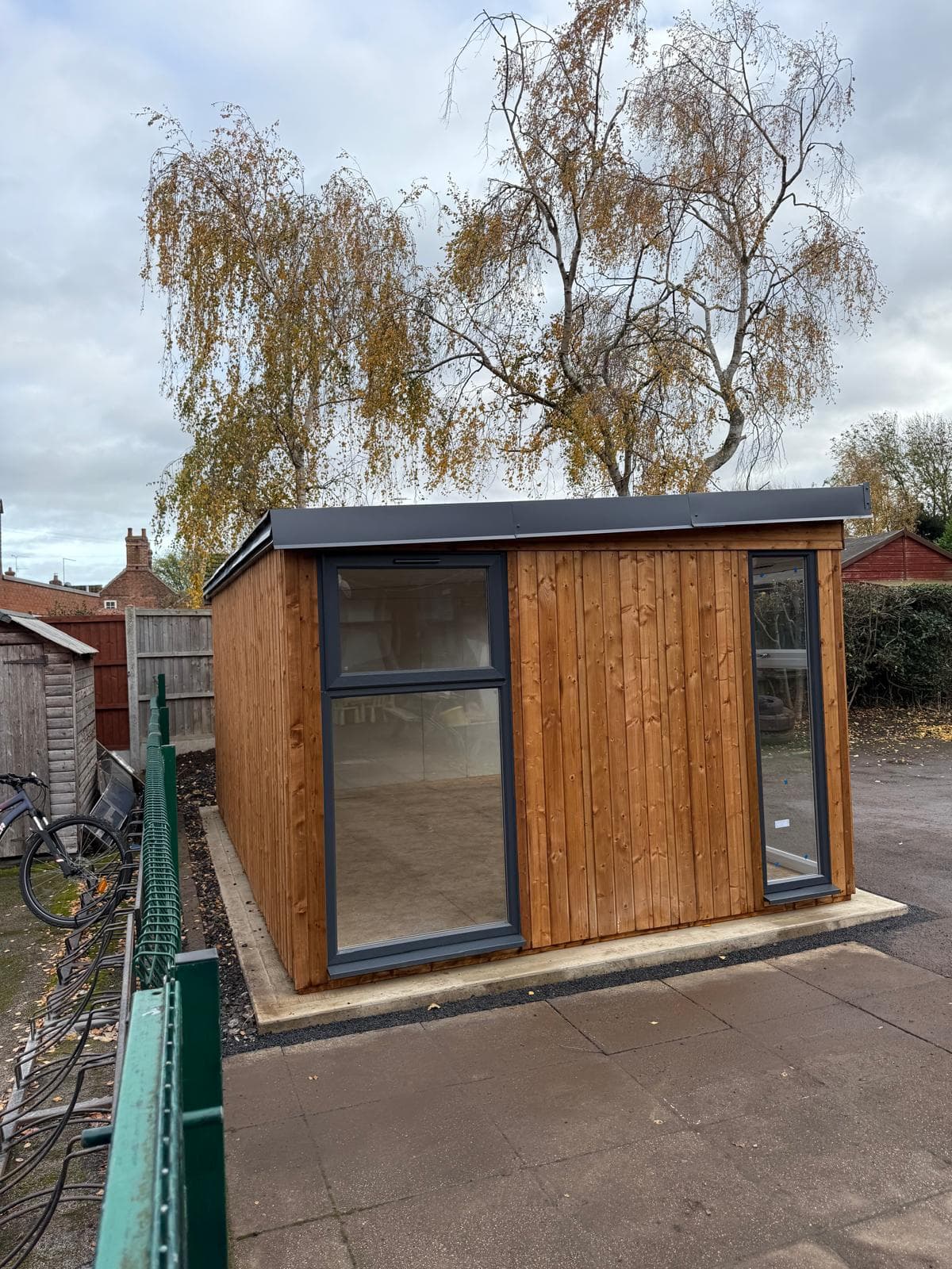 Small timber clad garden room at an angle