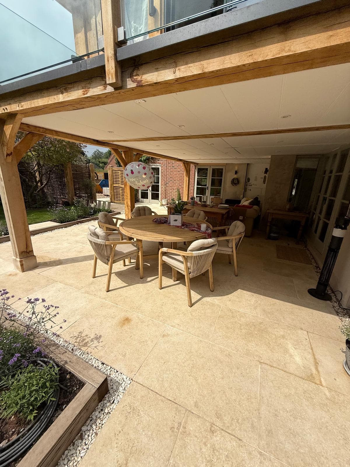 Oak frame covered outdoor dining area