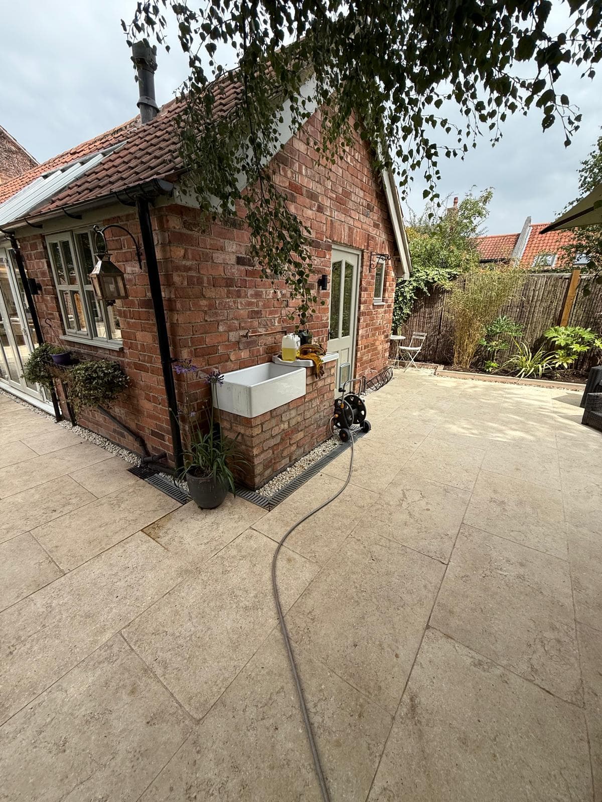 Porcelain tiled patio at a cottage