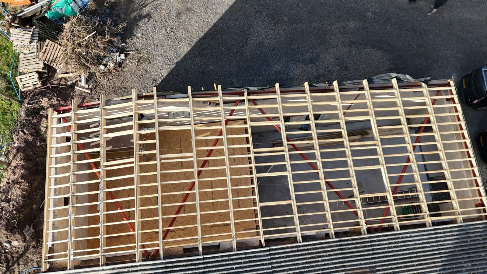 Drone shot of timber frame flat roof
